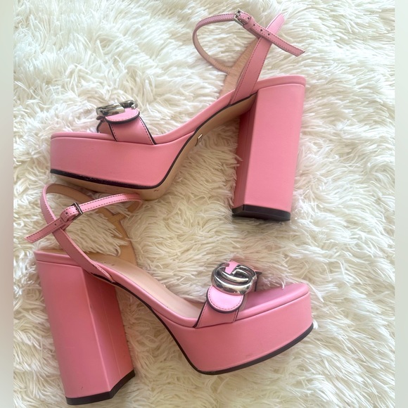 GUCCI GG Marmont Lifford Pink Platform 
Sandals - Picture 2 of 5
